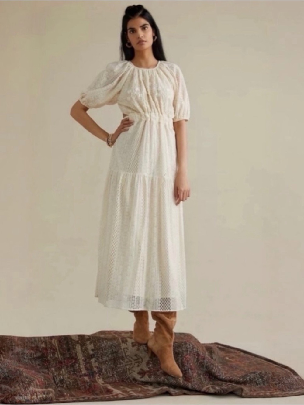 Anthropologie Verb Agnesa Ivory Lace Open Back Maxi Dress Size 10 NWT - Picture 10 of 11
